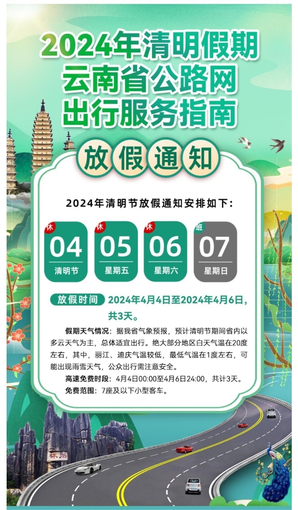 免費(fèi)通行提示（來(lái)源云南省交通運(yùn)輸廳公眾號(hào)）